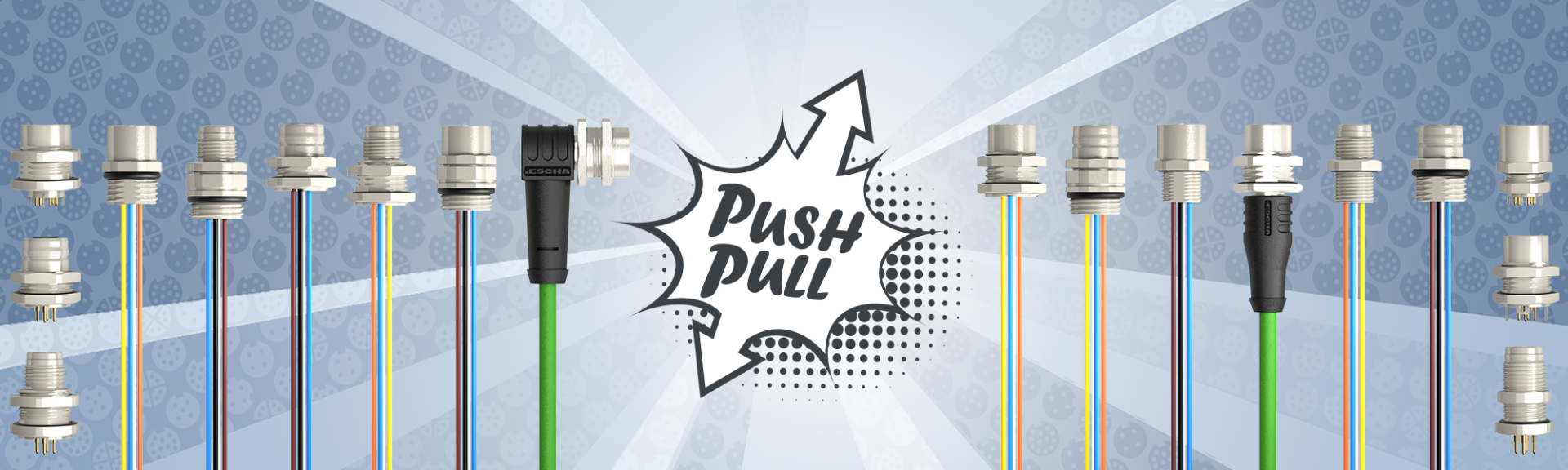 Konnektorer med M12 Push-Pull låsemekanisme for op til 80 % hurtigere montering og taktil feedback.